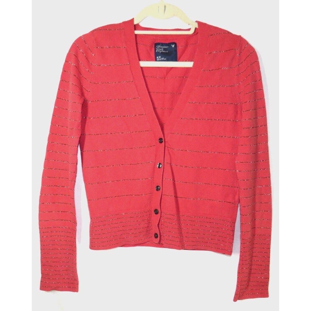 American Eagle Outfitters Striped Cotton Blend V-Neck Sweater Cardigan Size M